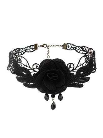 Rote Rose Gothic 3D Rose & Stickerei Spitze Choker Halskette
