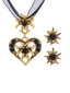 Goldenes Oktoberfest Strassstein Edelweiß Herz Schleife Halskette & Ohrring Set
