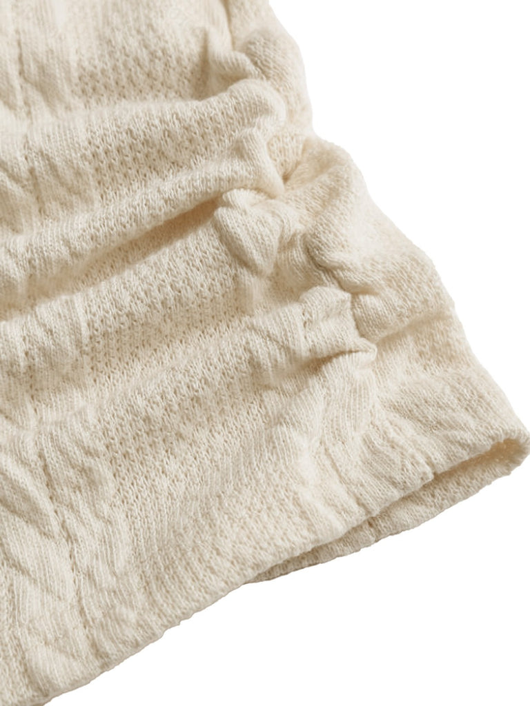 Beige 1960er Solide Kunst Knopf Stricken Pullover