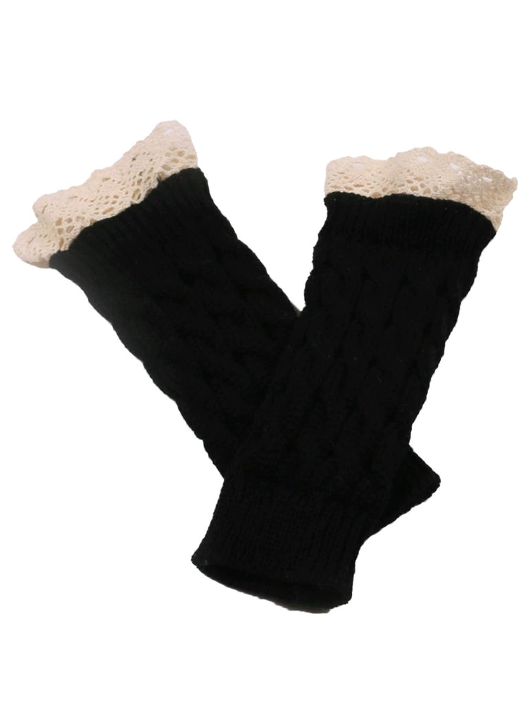 Vintage Spitze Patchwork Verdreht Stricken Fingerlos Handschuhe