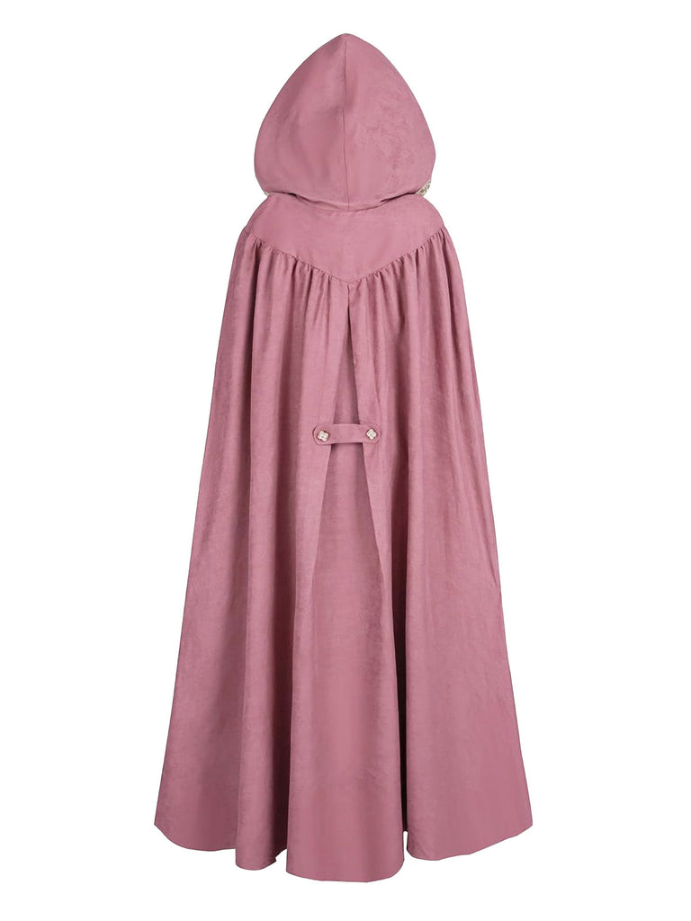 Grünes 50er Mittelalter-Halloween-Cape mit Kapuze und Kettenverschluss