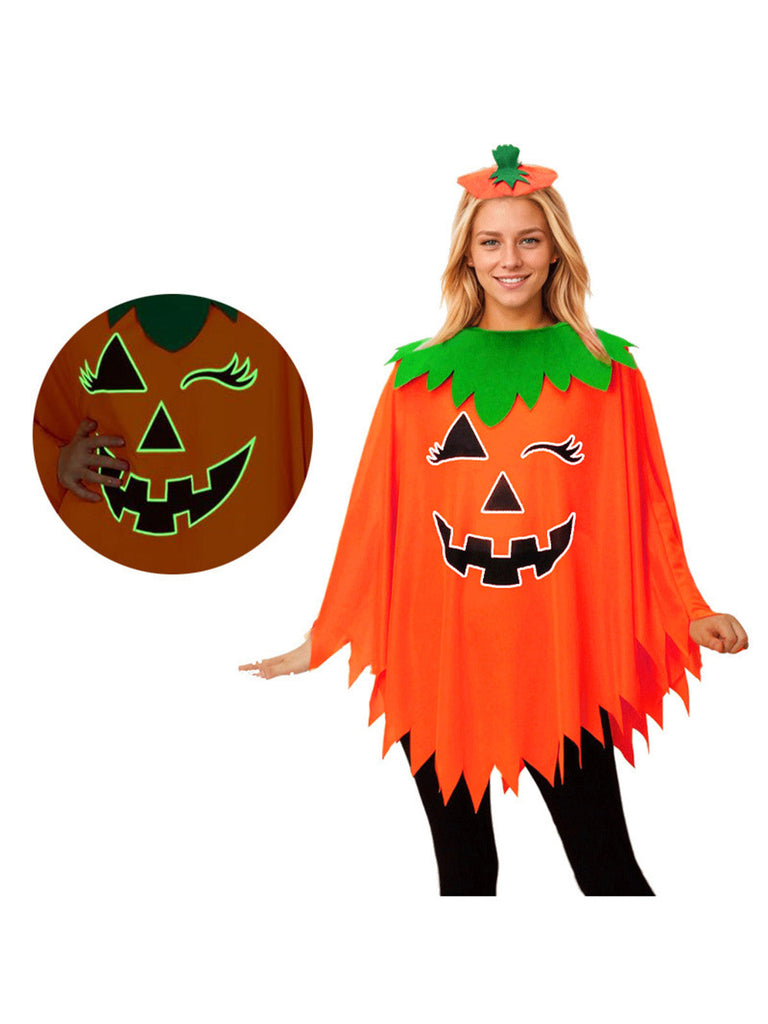 40er Halloween-Umhang mit Leuchtkürbis und Haarreif