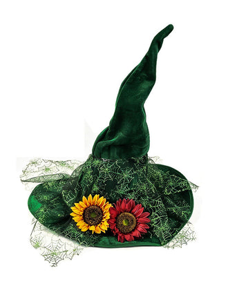 Grün Halloween Netz-Hut mit Blumen