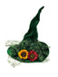 Grüner Halloween-Hexenhut mit Netzstoff und Blumen