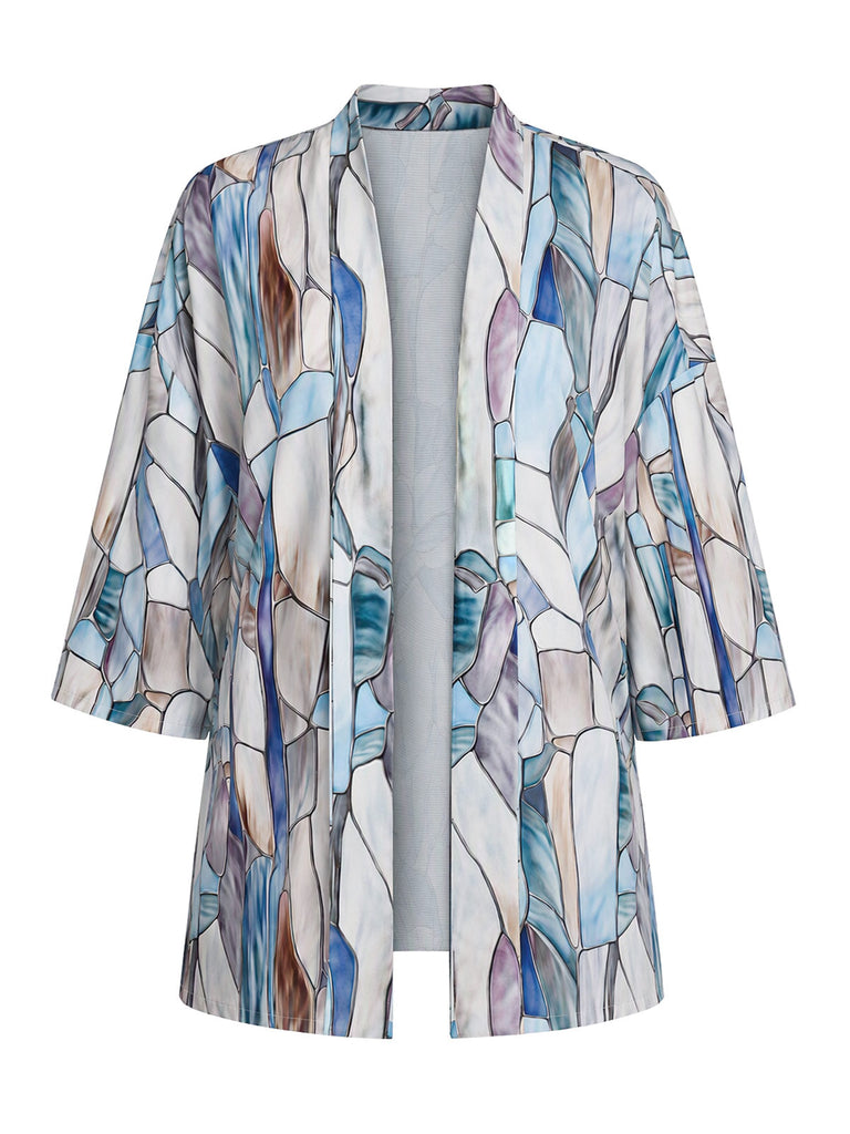 70er Kimono mit Glasfenster- und Geometrie-Print