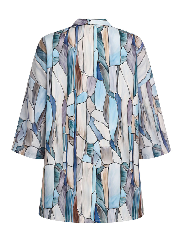 70er Geometrie-Set mit Cardigan, Crop-Top und Shorts