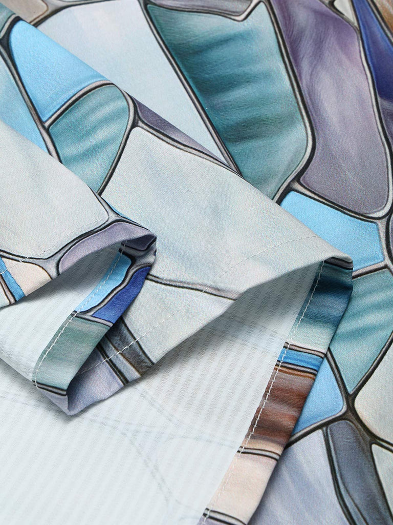 70er Kimono mit Glasfenster- und Geometrie-Print