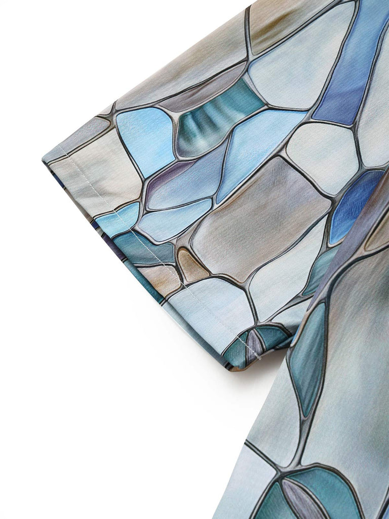 70er Kimono mit Glasfenster- und Geometrie-Print