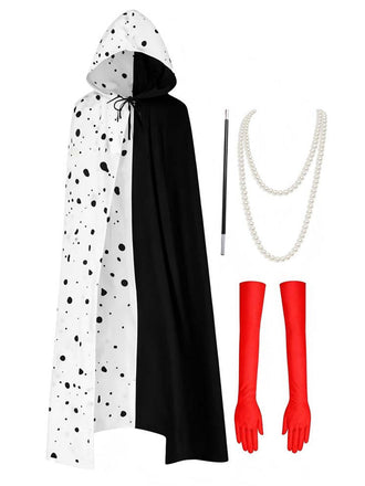 30er Cruella-inspiriertes Cape-Kleid-Set mit Polka-Dots