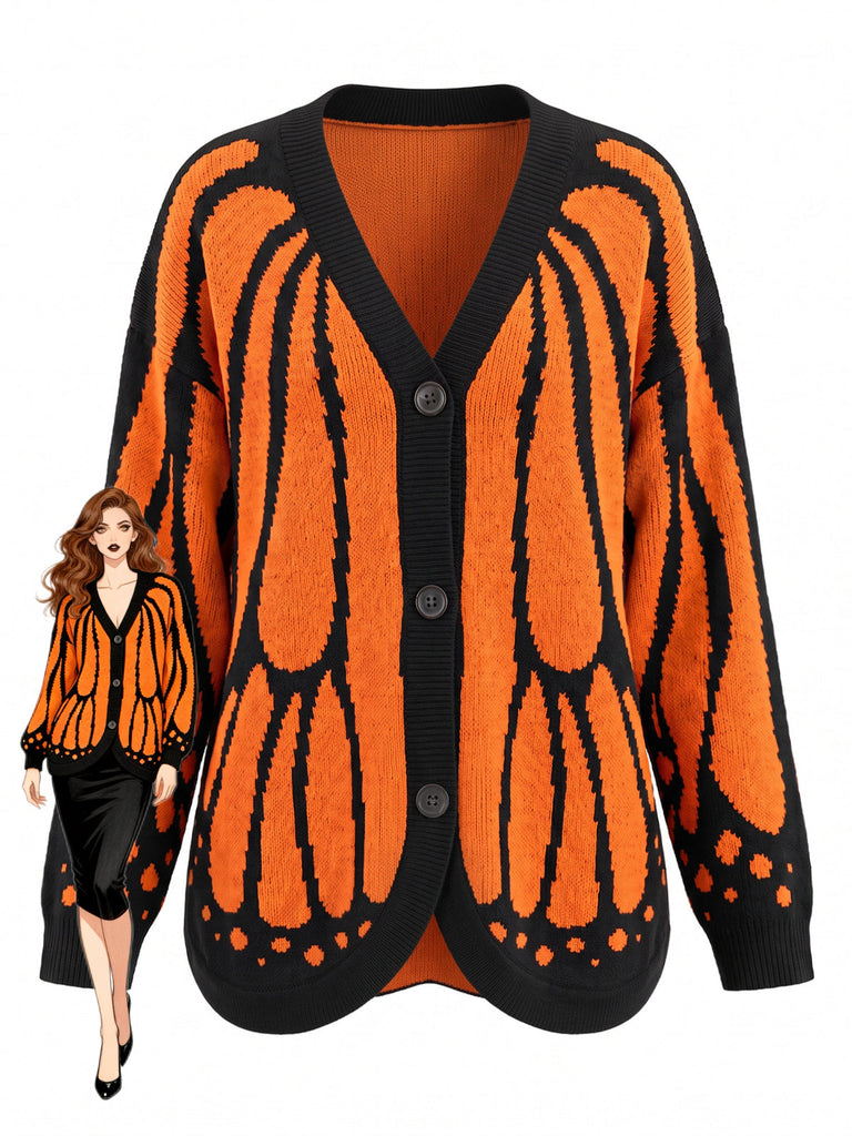 Orange 50er Strick-Cardigan mit Schmetterling