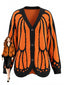 Orange 50er Strick-Cardigan mit Monarchfalter-Muster
