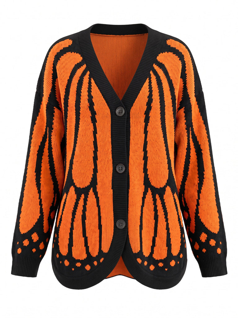 Orange 50er Strick-Cardigan mit Schmetterling