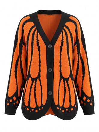 Orange 50er Strick-Cardigan mit Schmetterling