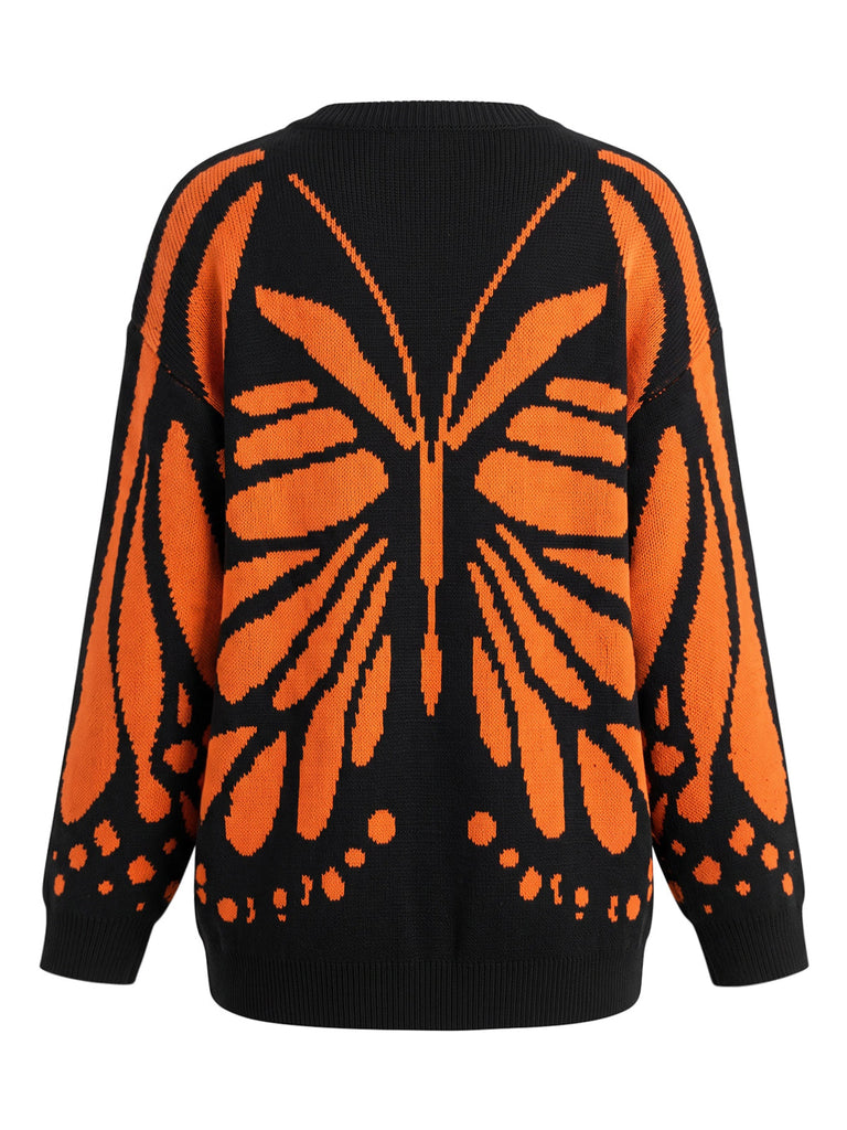 Orange 50er Strick-Cardigan mit Schmetterling