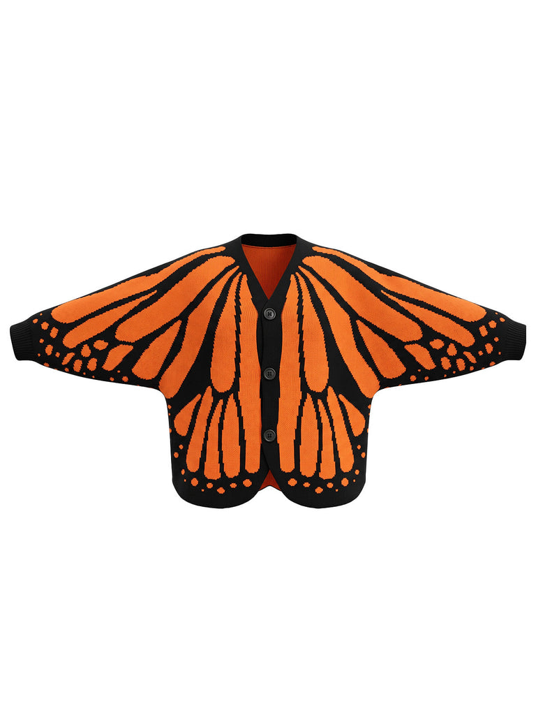 Orange 50er Strick-Cardigan mit Schmetterling