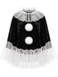 80er Gothic Set mit Samt-Cape & Strumpfhosen-Set mit Pompons