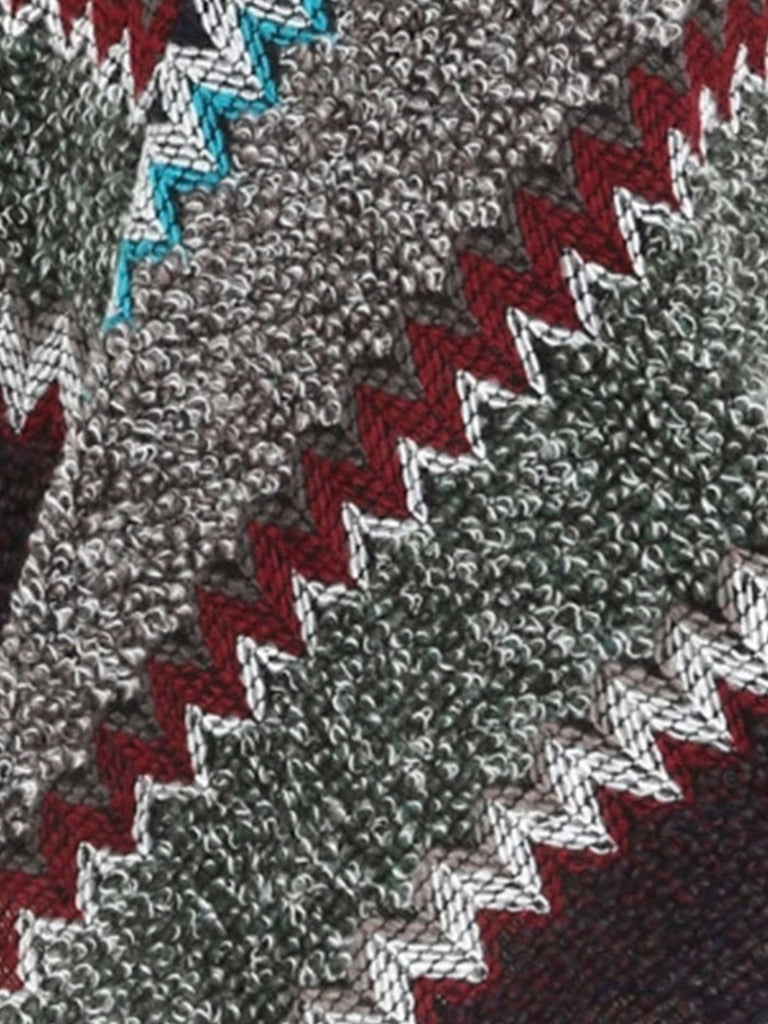 70er Boho Strick-Poncho mit Chevronmuster und Fransen