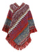 70er Boho Strick-Poncho mit Chevronmuster und Fransen