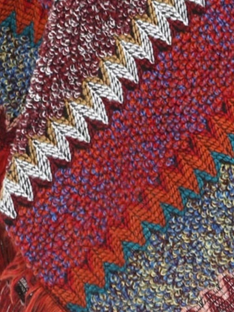 70er Boho Strick-Poncho mit Chevronmuster und Fransen