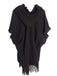 50er Boho-Strickponcho mit Kapuze, Knöpfen und Fransen