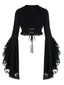 Schwarzes 70er Gothic Cape mit Spitze und Glockenärmeln