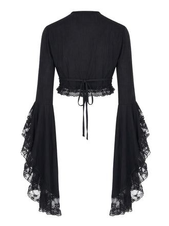 Schwarzes 70er Gothic Cape mit Spitze und Glockenärmeln