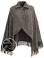[Vorverkauf] Braunes 70er Strickcape in Wolloptik mit Revers und Fransen
