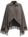 Braunes 70er Strickcape in Wolloptik mit Revers und Fransen