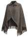 Braunes 70er Strickcape in Wolloptik mit Revers und Fransen