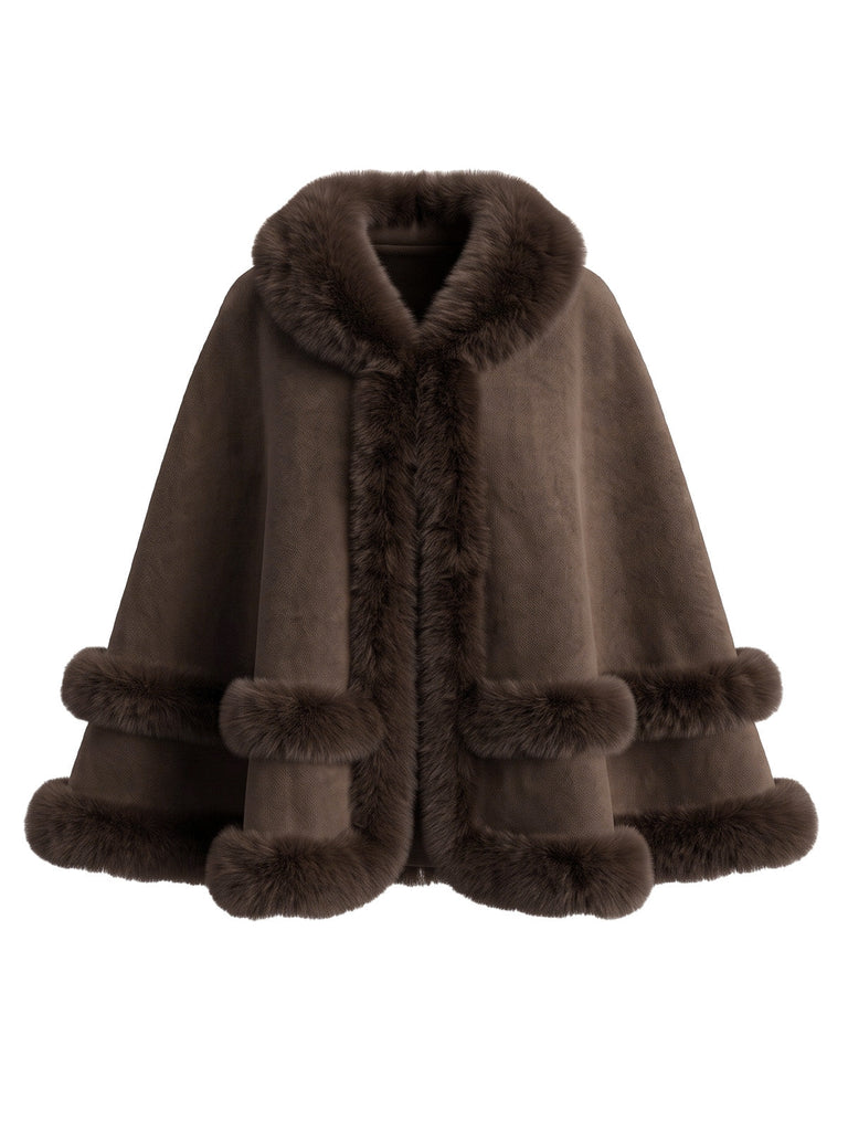 50er Wildleder-Cape mit Kunstpelzbesatz