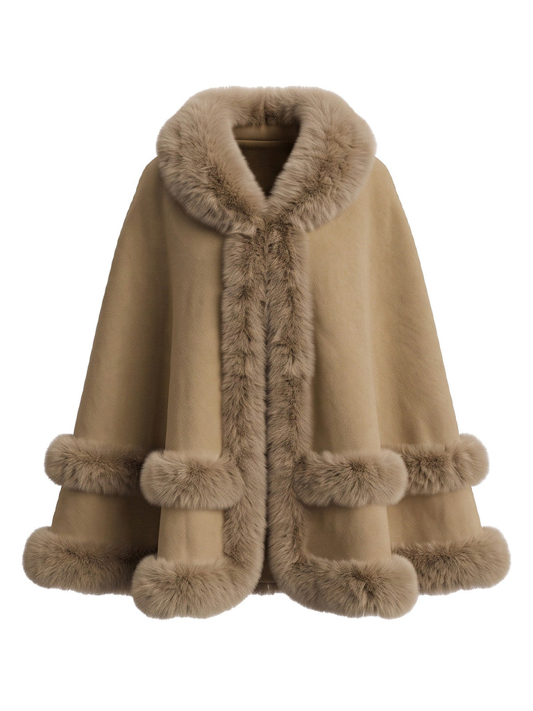 50er Wildleder-Cape mit Kunstpelzbesatz