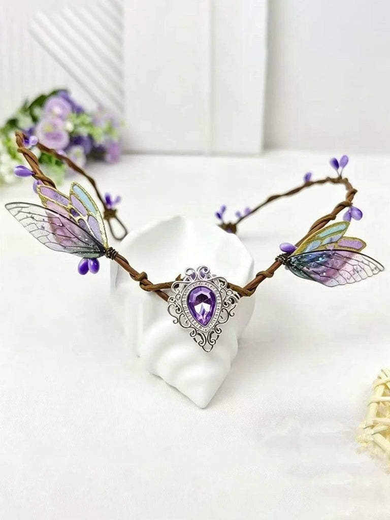 Grüner Waldelfen-Kopfschmuck mit Feenflügeln