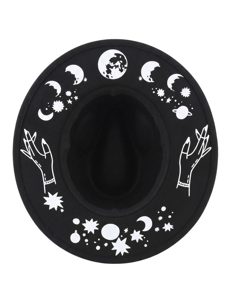 Schwarzer Halloween Gothic Hut mit Print