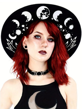 Schwarzer Halloween Gothic Hut mit Print