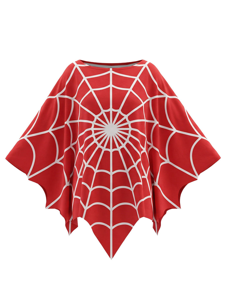70er Gothic Halloween Poncho mit Spinnennetz