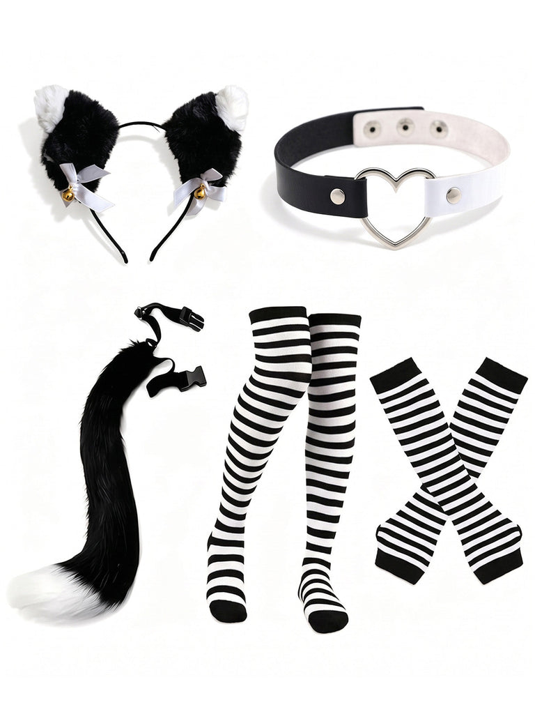 Cosplay-Accessoire-Set mit Tierohren-Haarreif und Schwanz