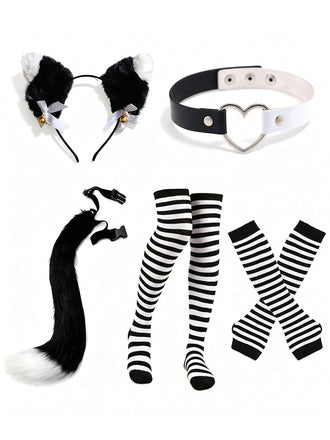 Cosplay-Accessoire-Set mit Tierohren-Haarreif und Schwanz