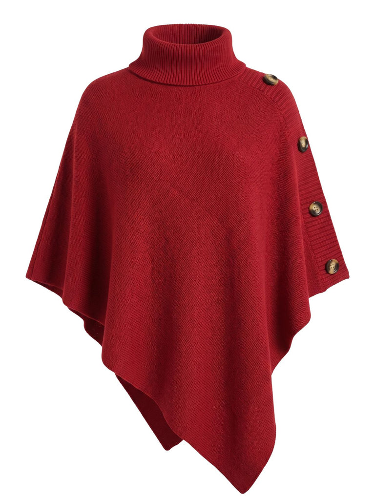 50er Strickponcho mit Rollkragen