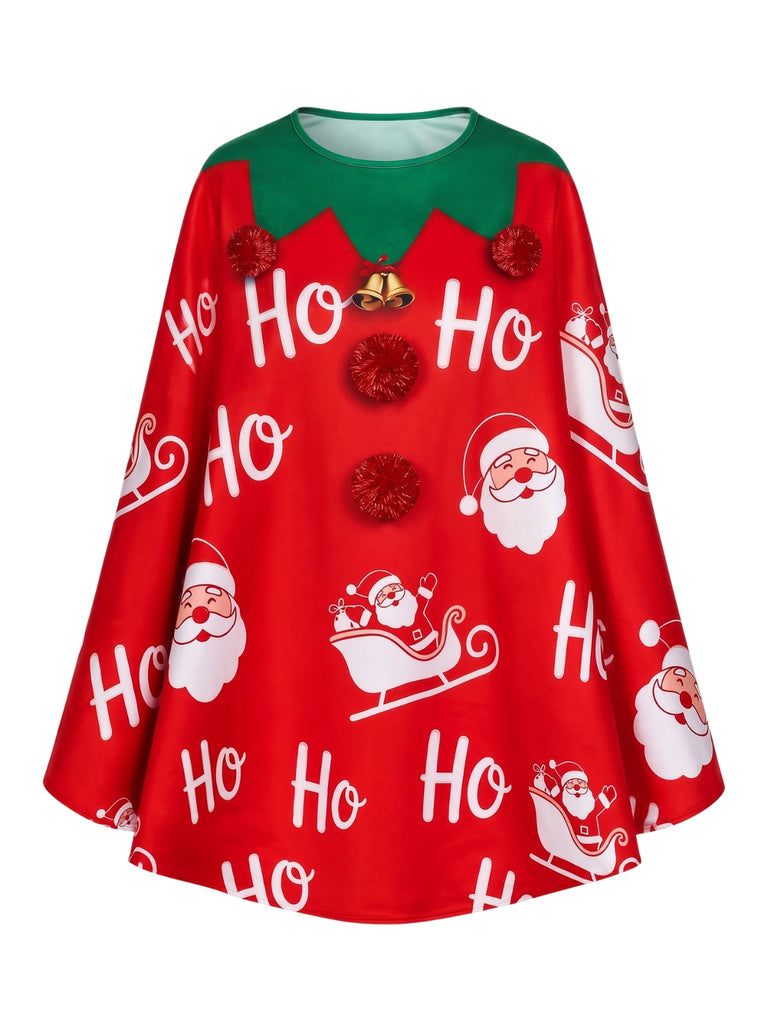 40er Weihnachtselfen-Cape mit Bommeln und Glöckchen