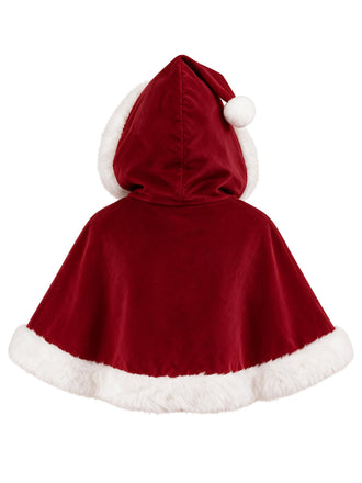 Rotes 50er Weihnachts-Kapuzencape mit Kunstfellbesatz