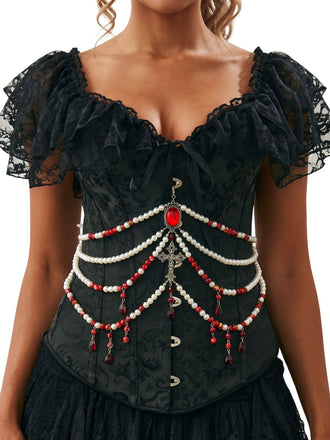 Halloween Taillenkette mit Perlenkreuz und Edelstein