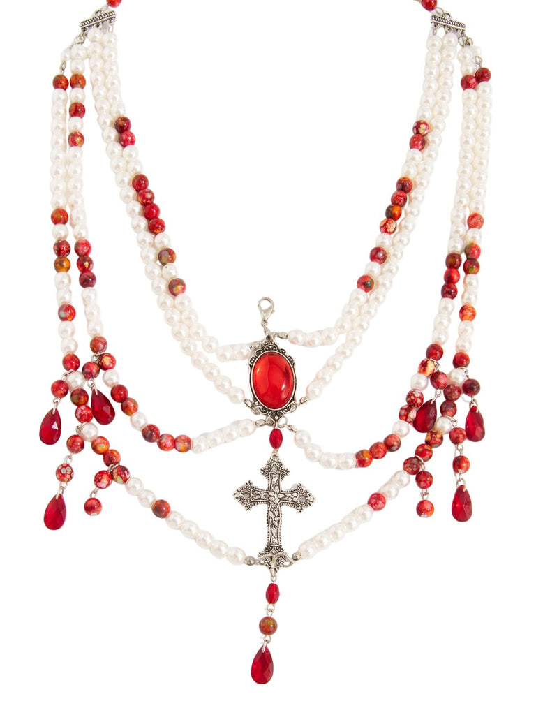 Halloween Taillenkette mit Perlenkreuz und Edelstein