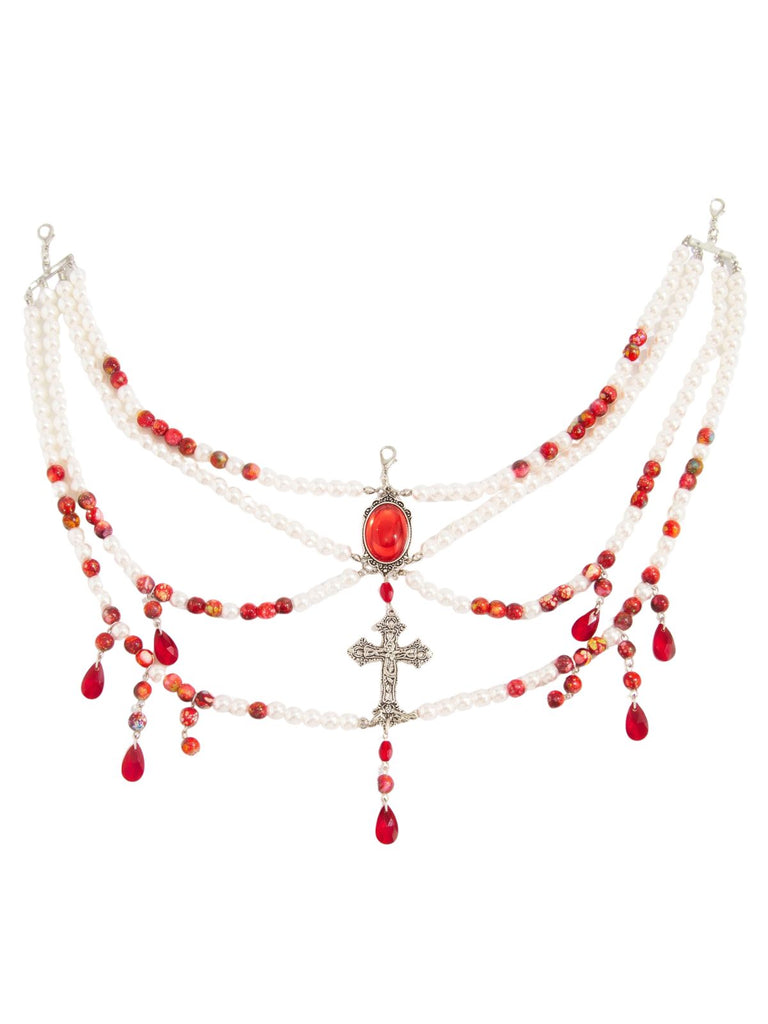 Halloween Taillenkette mit Perlenkreuz und Edelstein