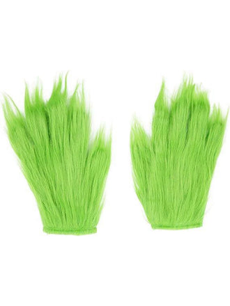 Grüne flauschige Weihnachtsmonster-Handschuhe oder Beinstulpen mit Herzpatch