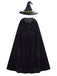 Schwarzes 80er Halloween Hexen-Cape mit Samt, Kapuze und Hut