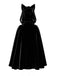 Schwarzes 30er Gothic Katzen-Cape mit Plüsch und Kapuze