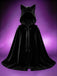 Schwarzes 30er Gothic Katzen-Cape mit Plüsch und Kapuze