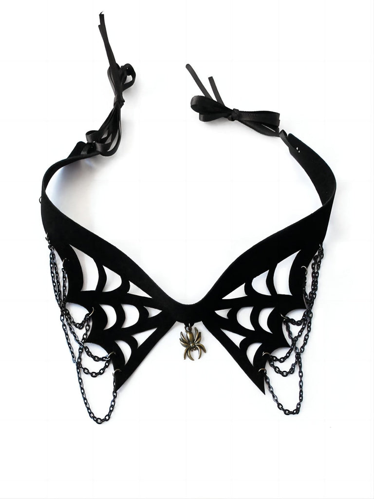 Halloween Schwarz Spinnennetz Gothic Halskette