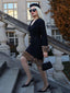 Schwarzes 1960er Leopard Plüsch V-Ausschnitt Bleistiftkleid