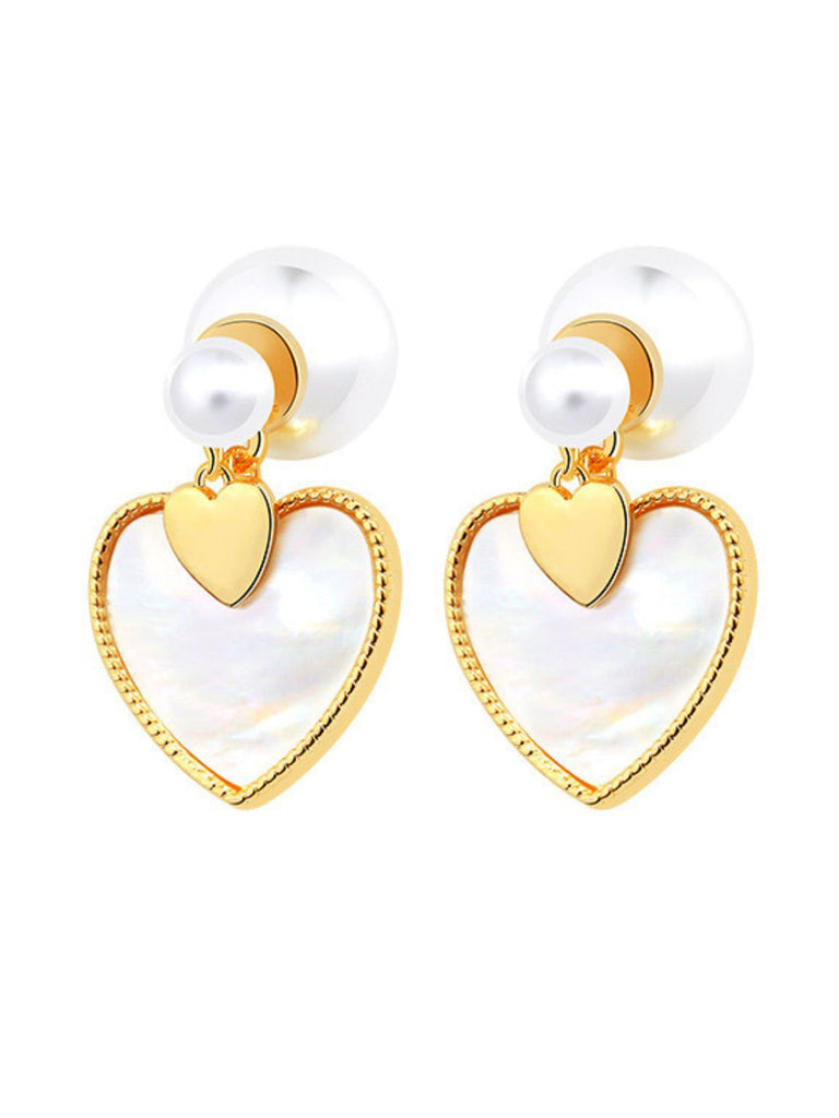 Vintage Gold Eingefasste Perlen Herz Ohrringe